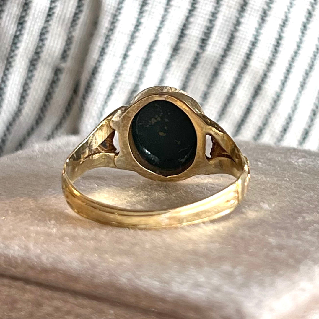 Victorian Bloodstone Intaglio Gold Ring c. 1880
