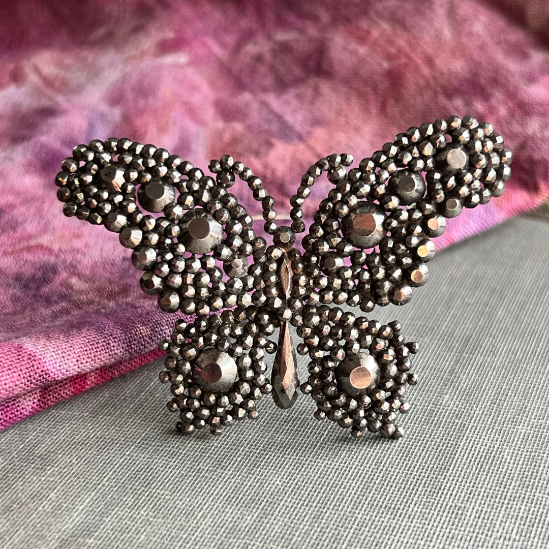 Victorian cut steel butterfly brooch