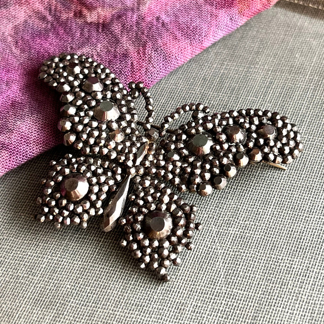Victorian butterfly brooch with faceted cut steel