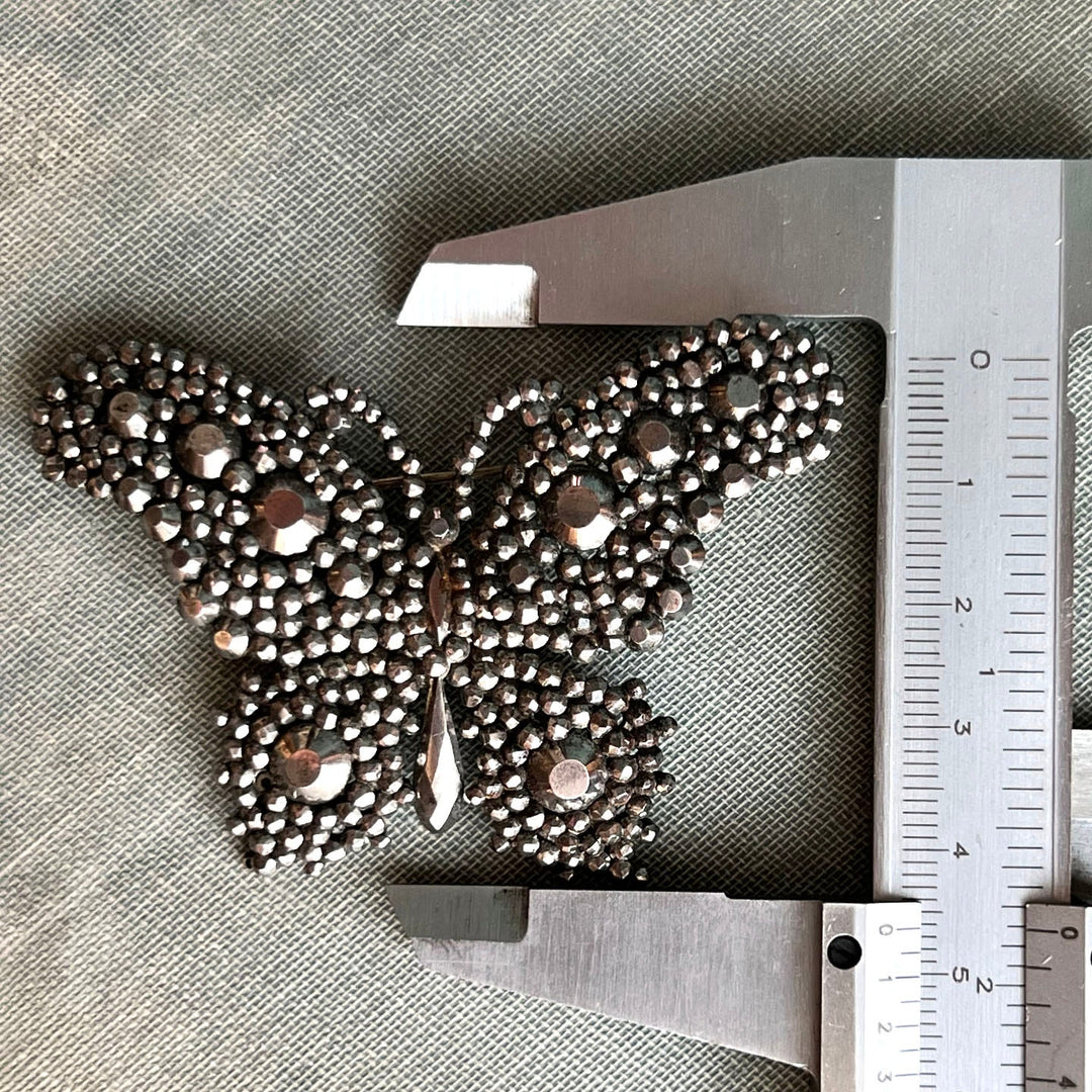 Victorian Cut Steel Butterfly Brooch Antique Silver Tone Brooch