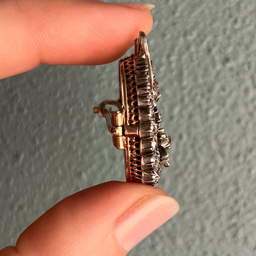 Victorian Diamond Bird and Crescent Brooch, 15k Gold and Silver c. 1870