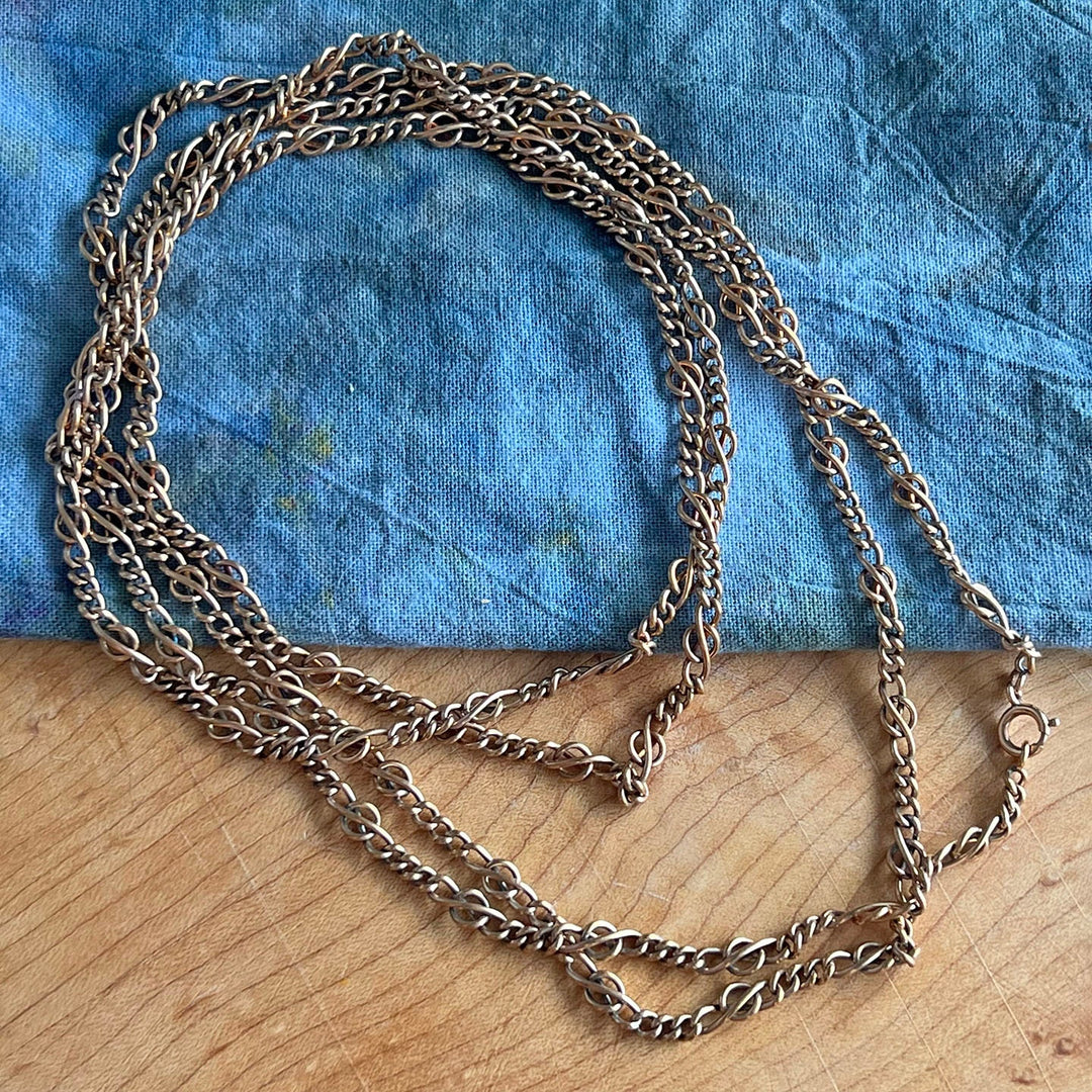 Antique Victorian French FIX long guard chain in gold filled metal