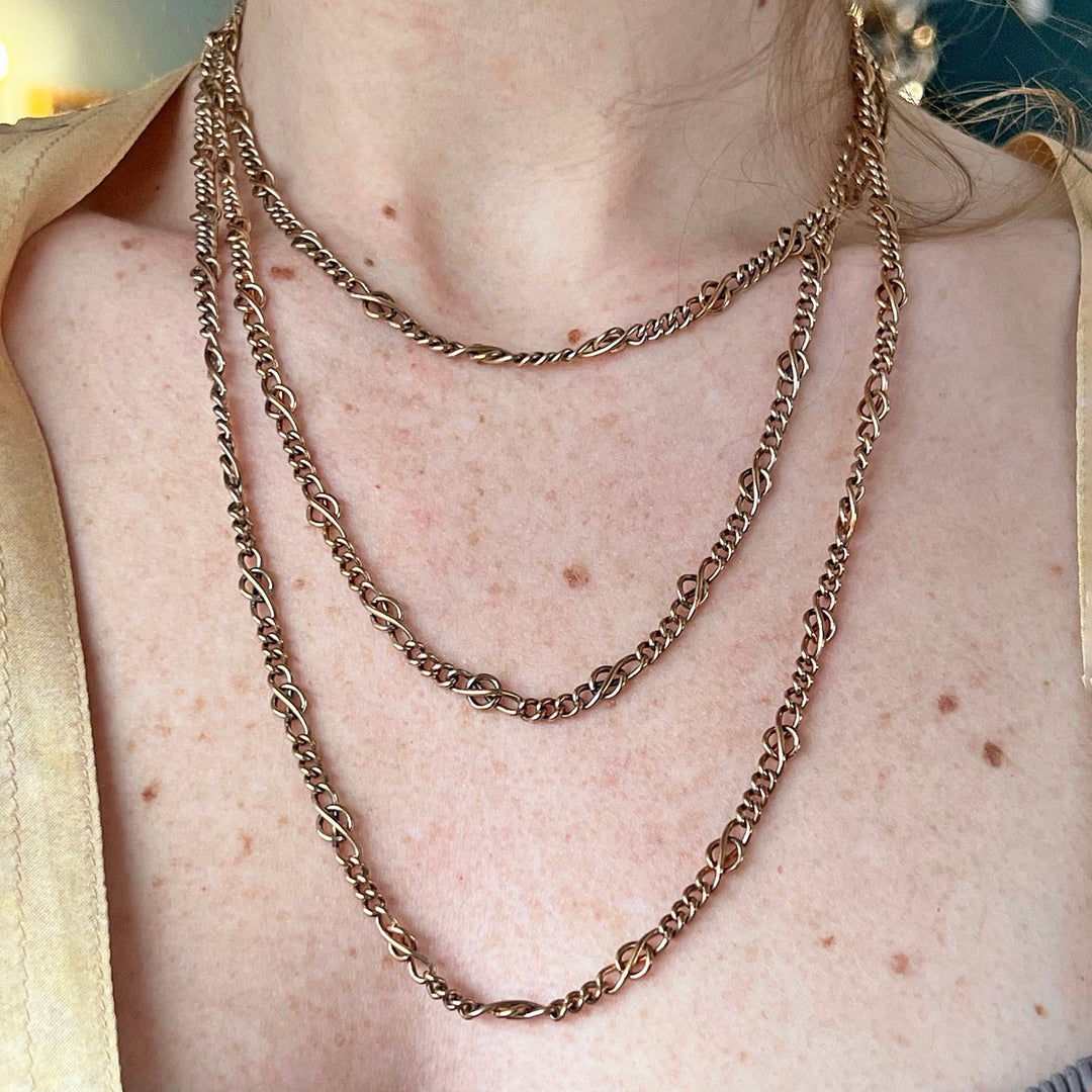 Victorian French FIX Long Guard Chain Gold Filled Necklace