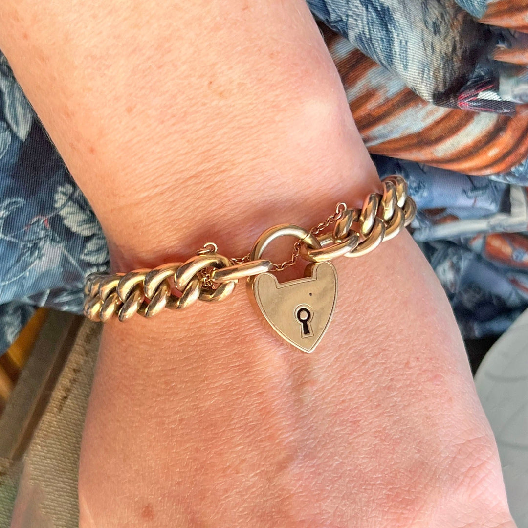 Victorian gold curb bracelet worn on wrist antique style