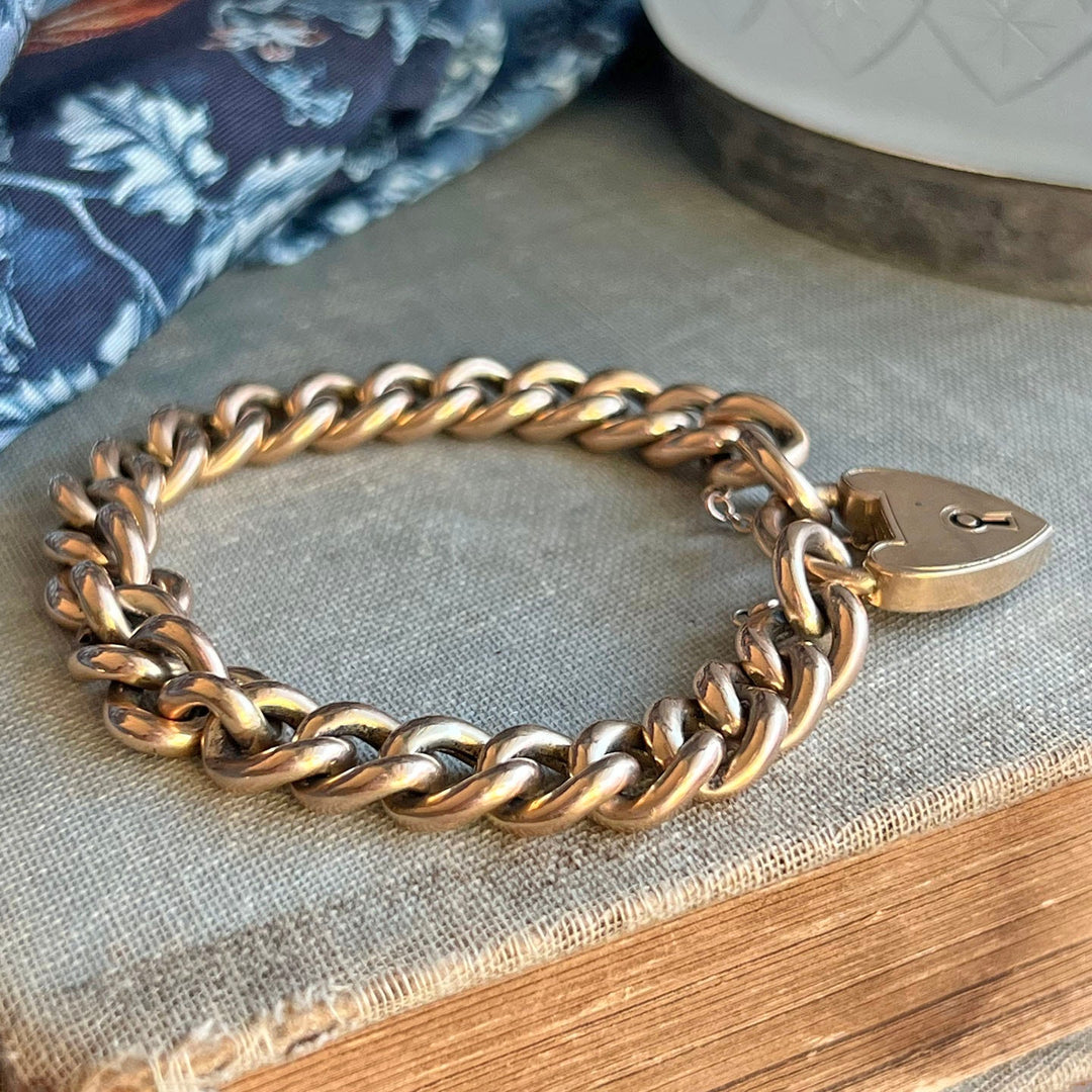 Victorian gold curb bracelet worn on wrist antique style