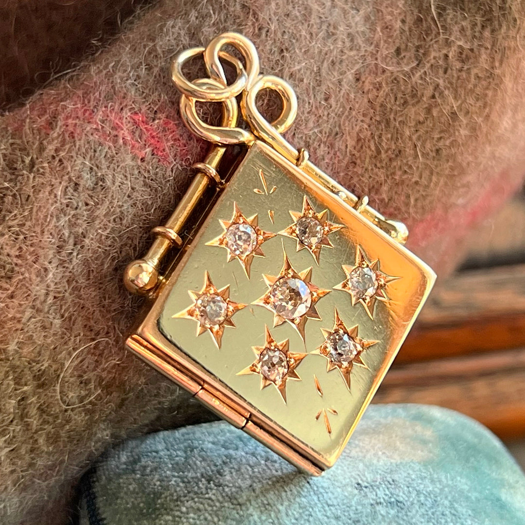 Victorian Locket Gold Diamond 18k Gold Starburst, c.1890