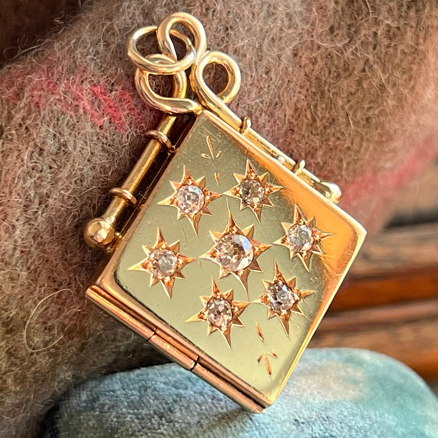 Victorian Locket Gold Diamond 18k Gold Starburst, c.1890