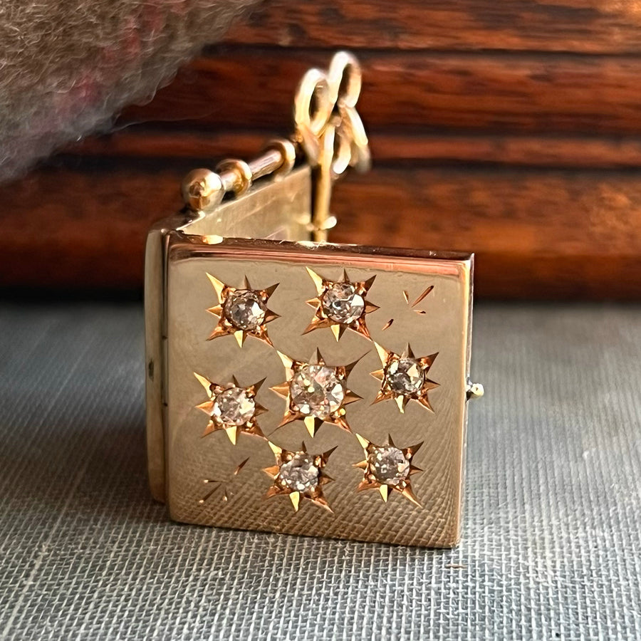 Victorian Locket Gold Diamond 18k Gold Starburst, c.1890
