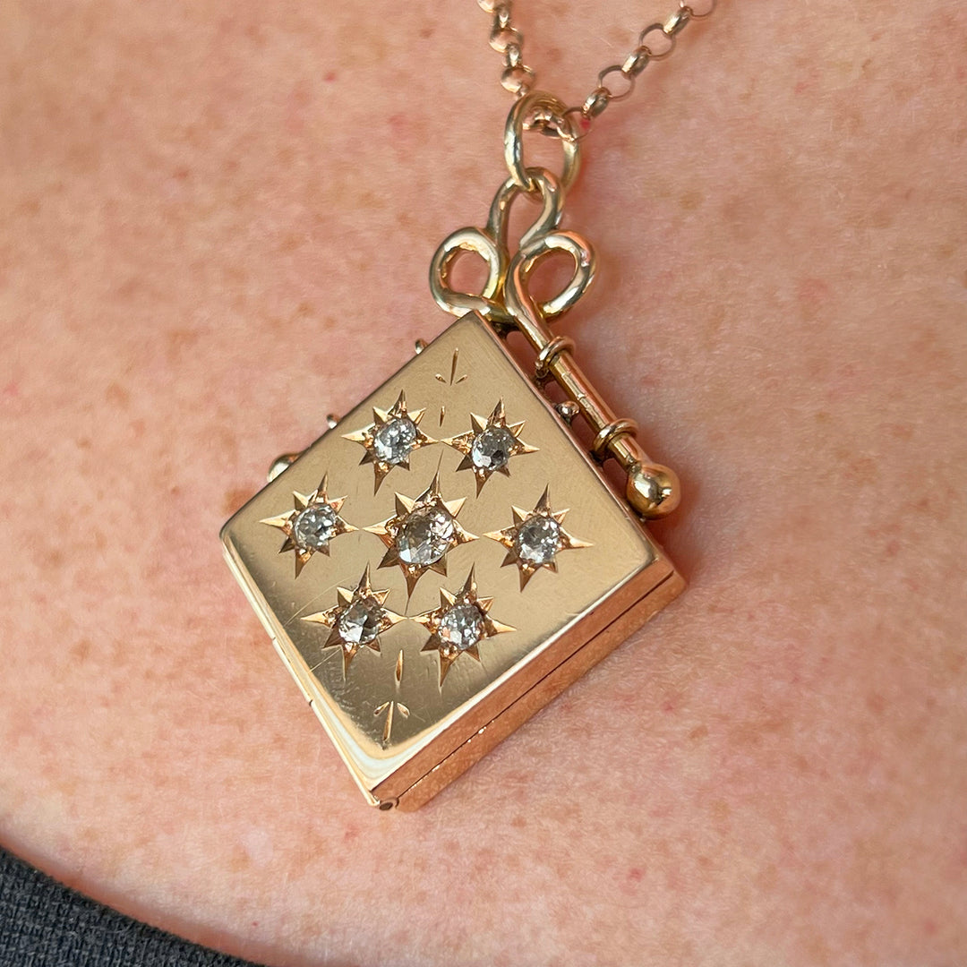 Victorian Locket Gold Diamond 18k Gold Starburst, c.1890