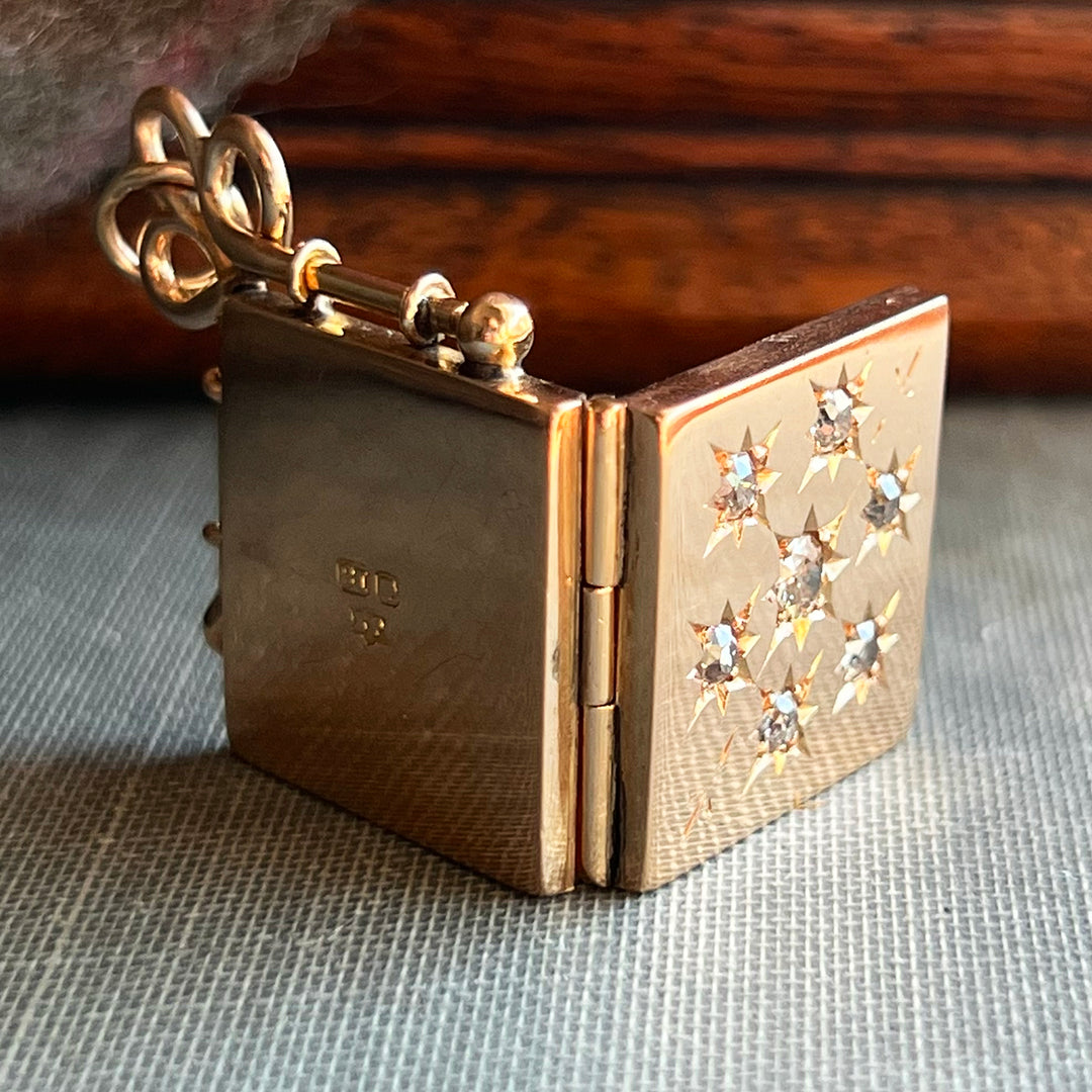 Victorian Locket Gold Diamond 18k Gold Starburst, c.1890