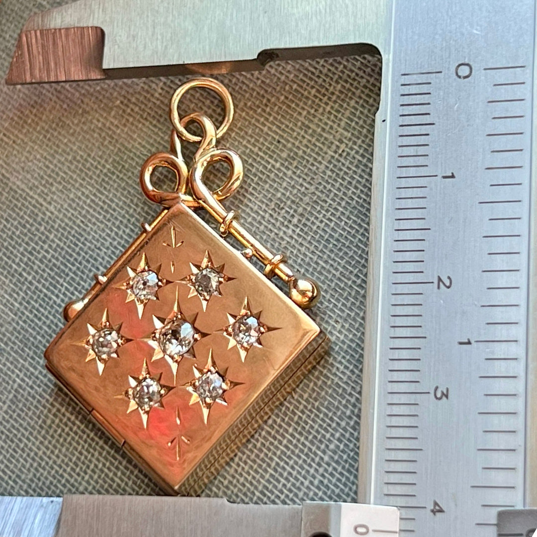Victorian Locket Gold Diamond 18k Gold Starburst, c.1890