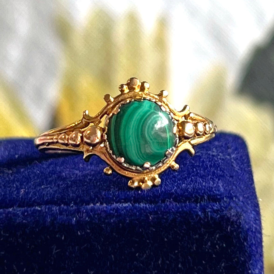 Victorian Malachite Solitaire Gold Ring