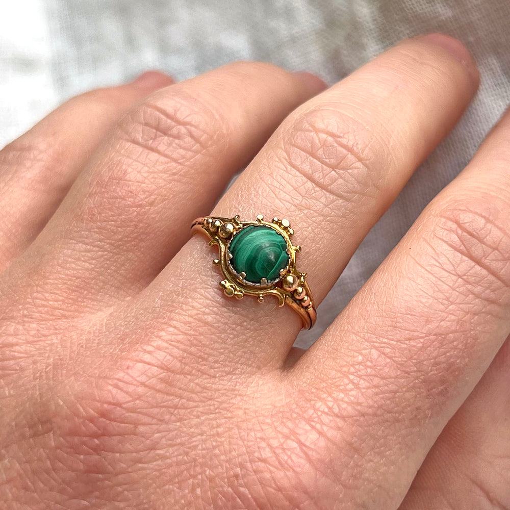 Victorian Malachite Solitaire Gold Ring