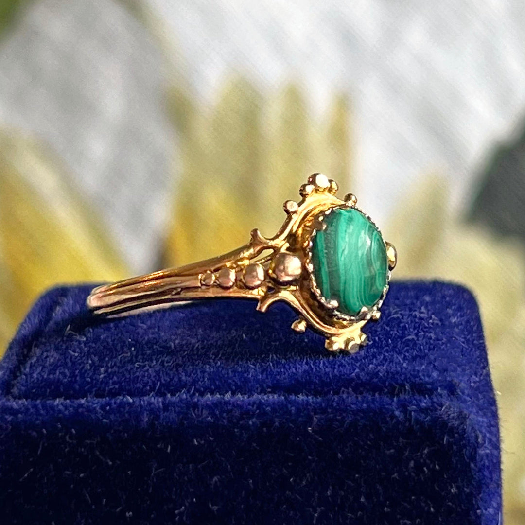 Victorian Malachite Solitaire Gold Ring