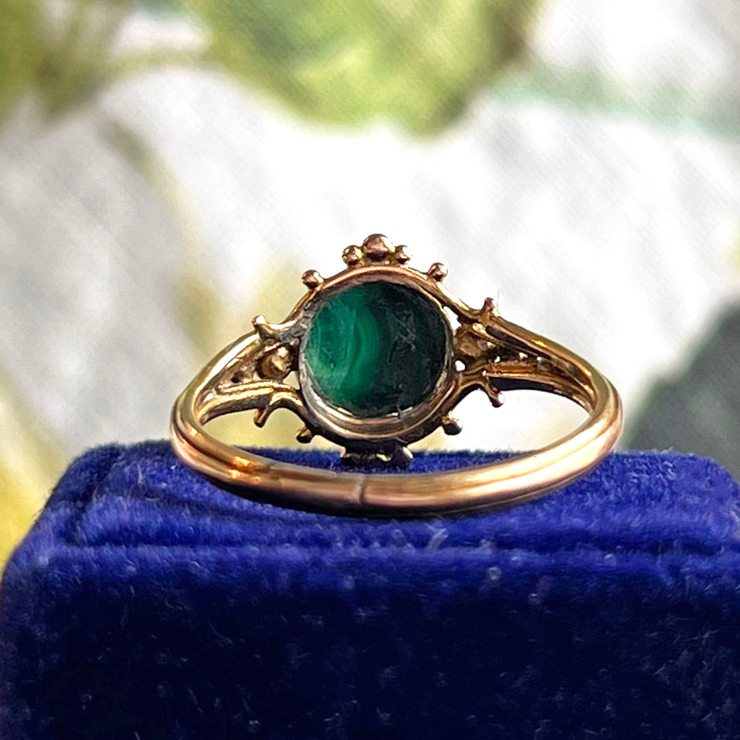Victorian Malachite Solitaire Gold Ring