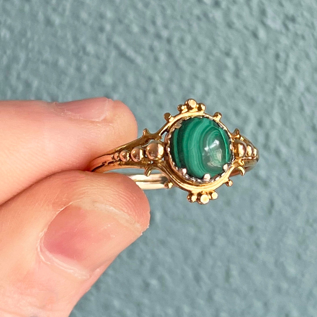 Victorian Malachite Solitaire Gold Ring