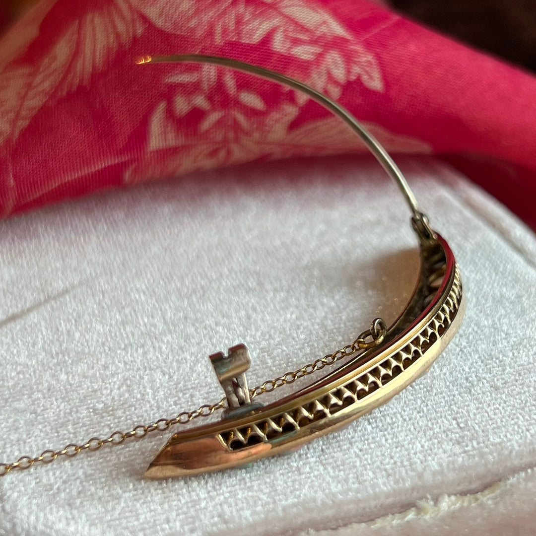 Victorian Opal and Diamond Crescent Brooch, c. 1890