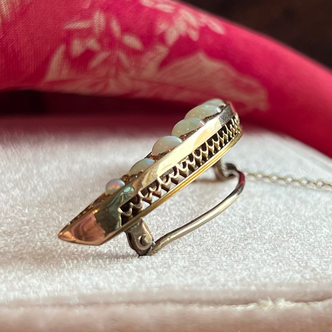 Victorian Opal and Diamond Crescent Brooch, c. 1890