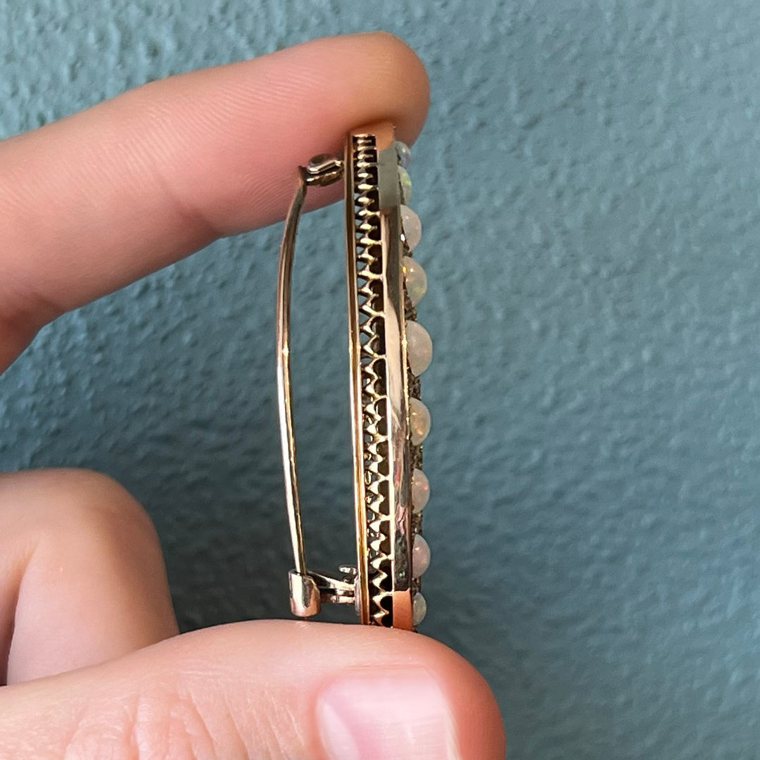 Victorian Opal and Diamond Crescent Brooch, c. 1890