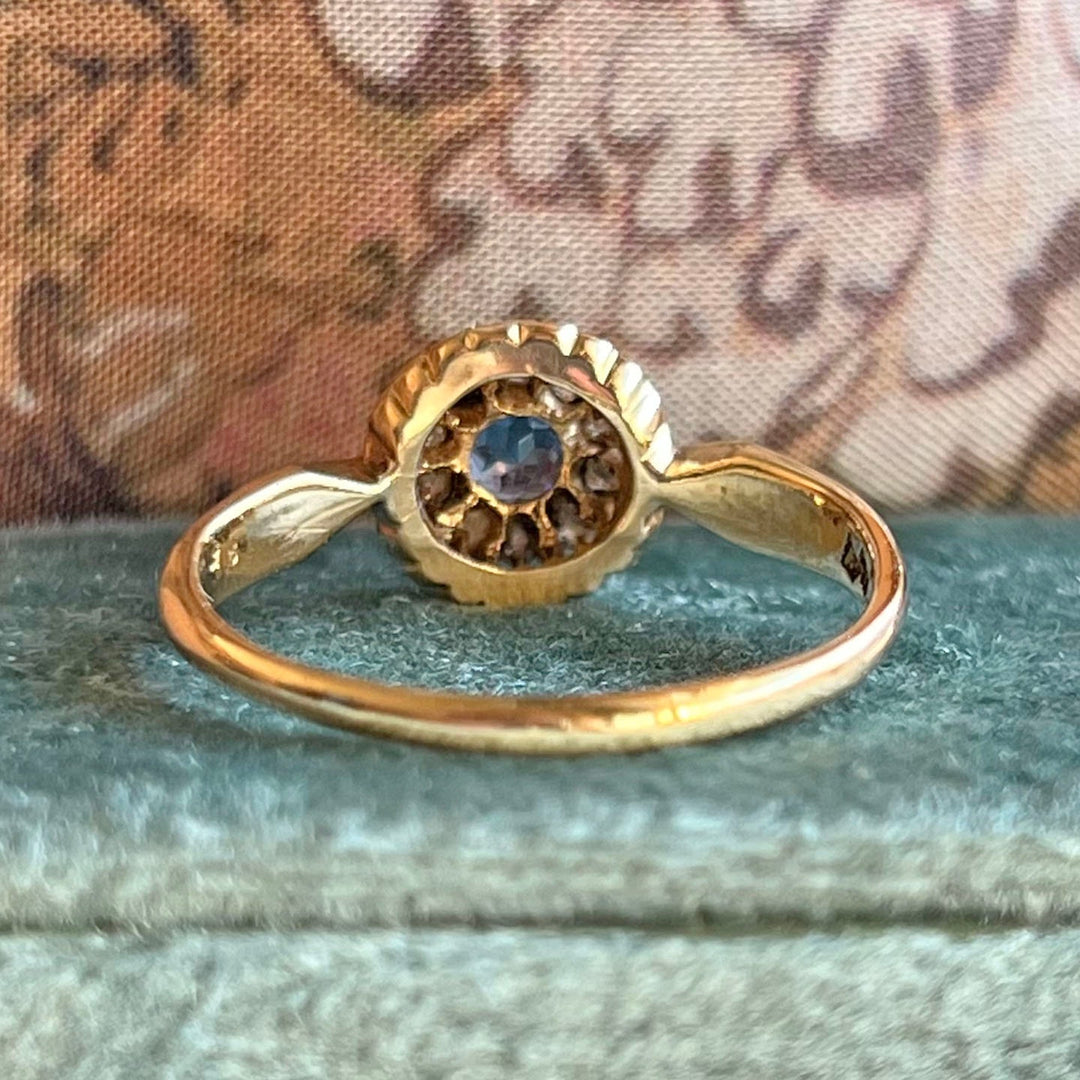 Victorian Sapphire and Diamond Cluster Ring in 18 Karat Gold