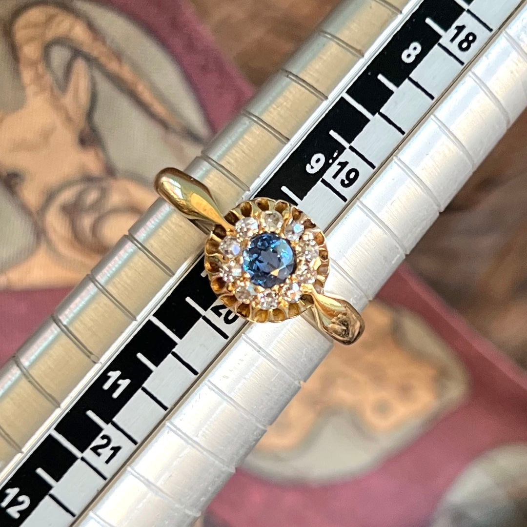 Victorian Sapphire and Diamond Cluster Ring in 18 Karat Gold