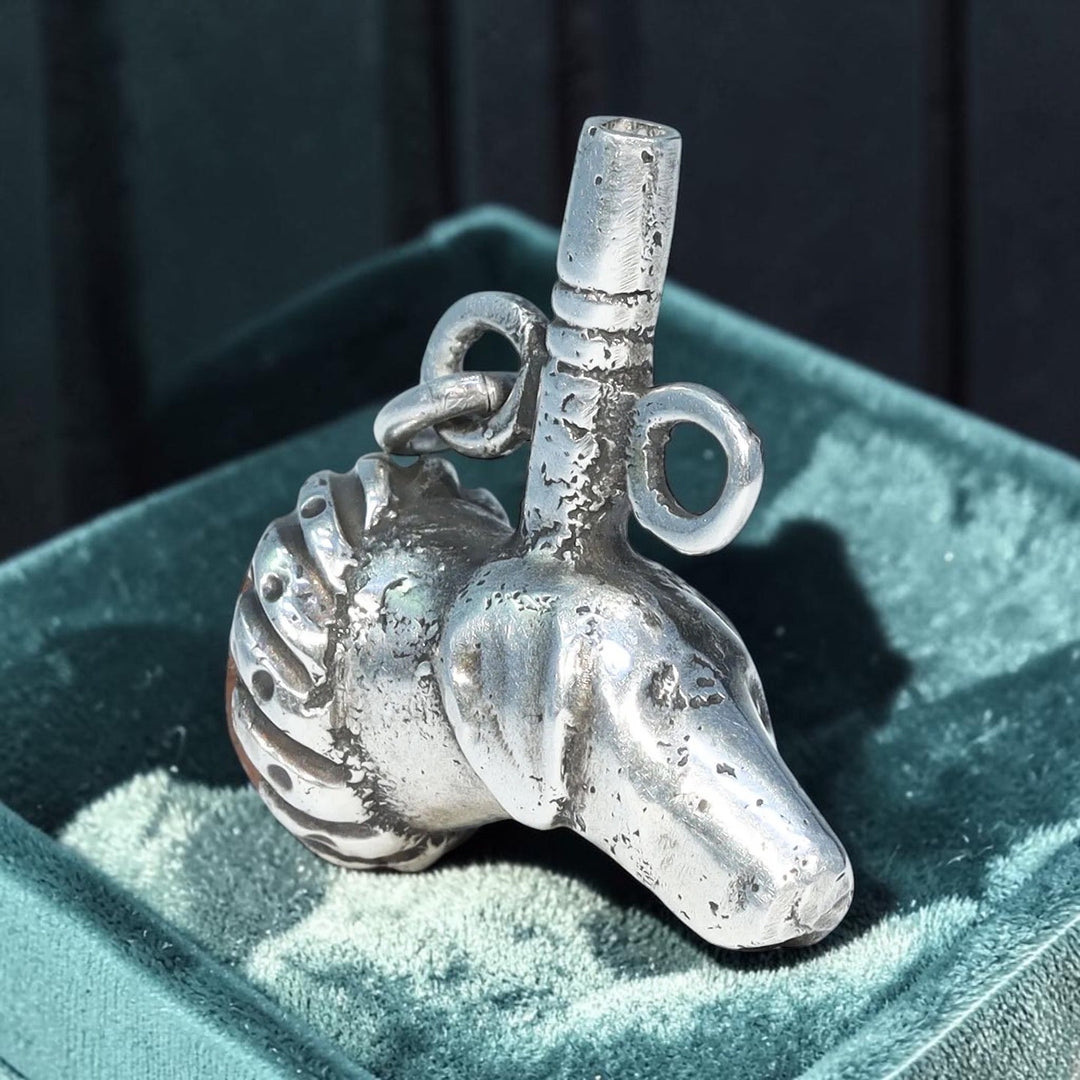 Victorian silver agate dog head watch key c1890