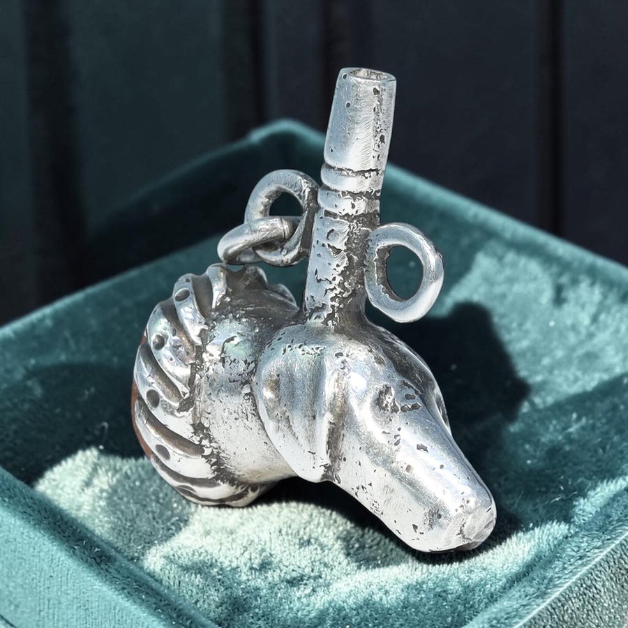 Victorian silver agate dog head watch key c1890