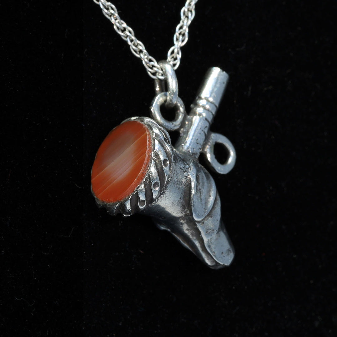 Carved agate canine antique watch key