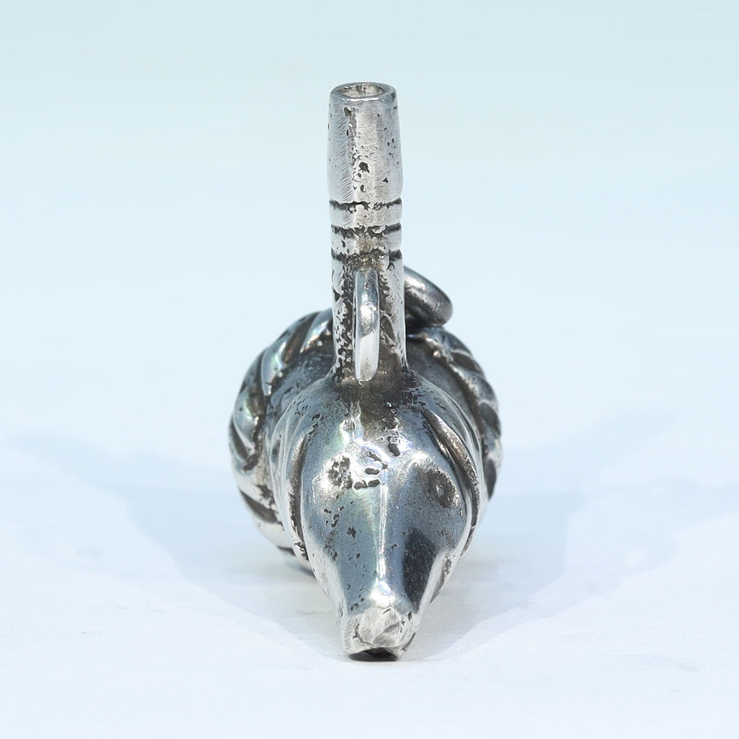 Victorian Silver Agate Dog Head Watch Key Pendant c.1890