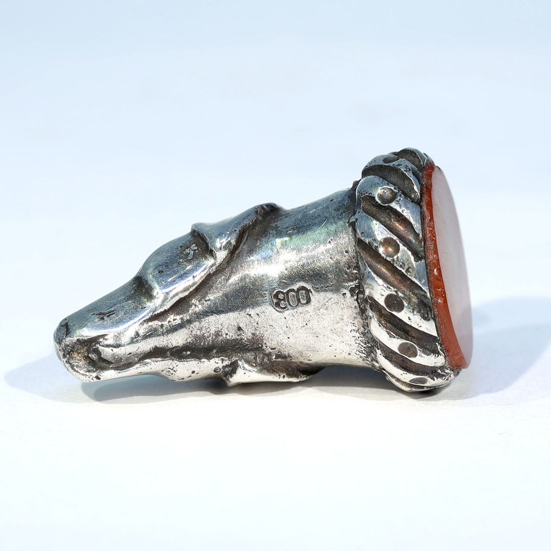 Victorian Silver Agate Dog Head Watch Key Pendant c.1890