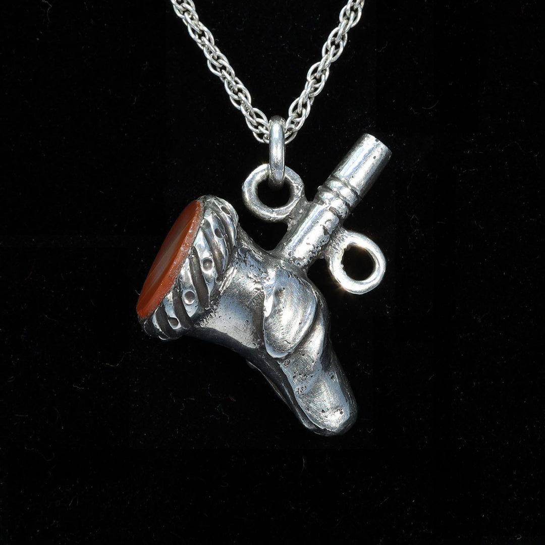 Victorian agate dog head fob with silver collar