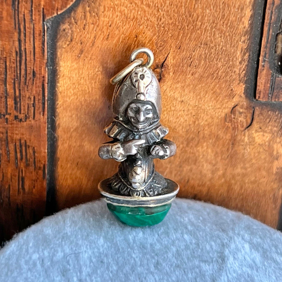Victorian silver malachite puppet charm