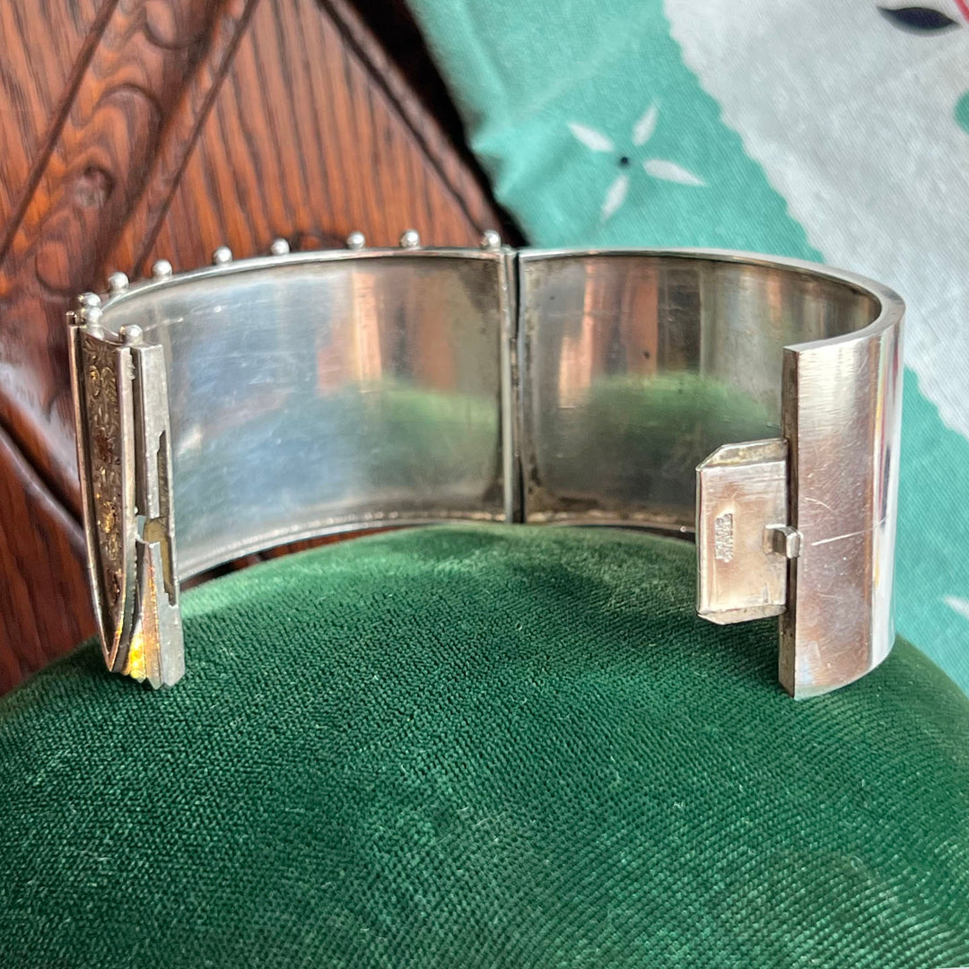 Victorian Sterling Silver Bangle Bracelet Floral Embossed c. 1880