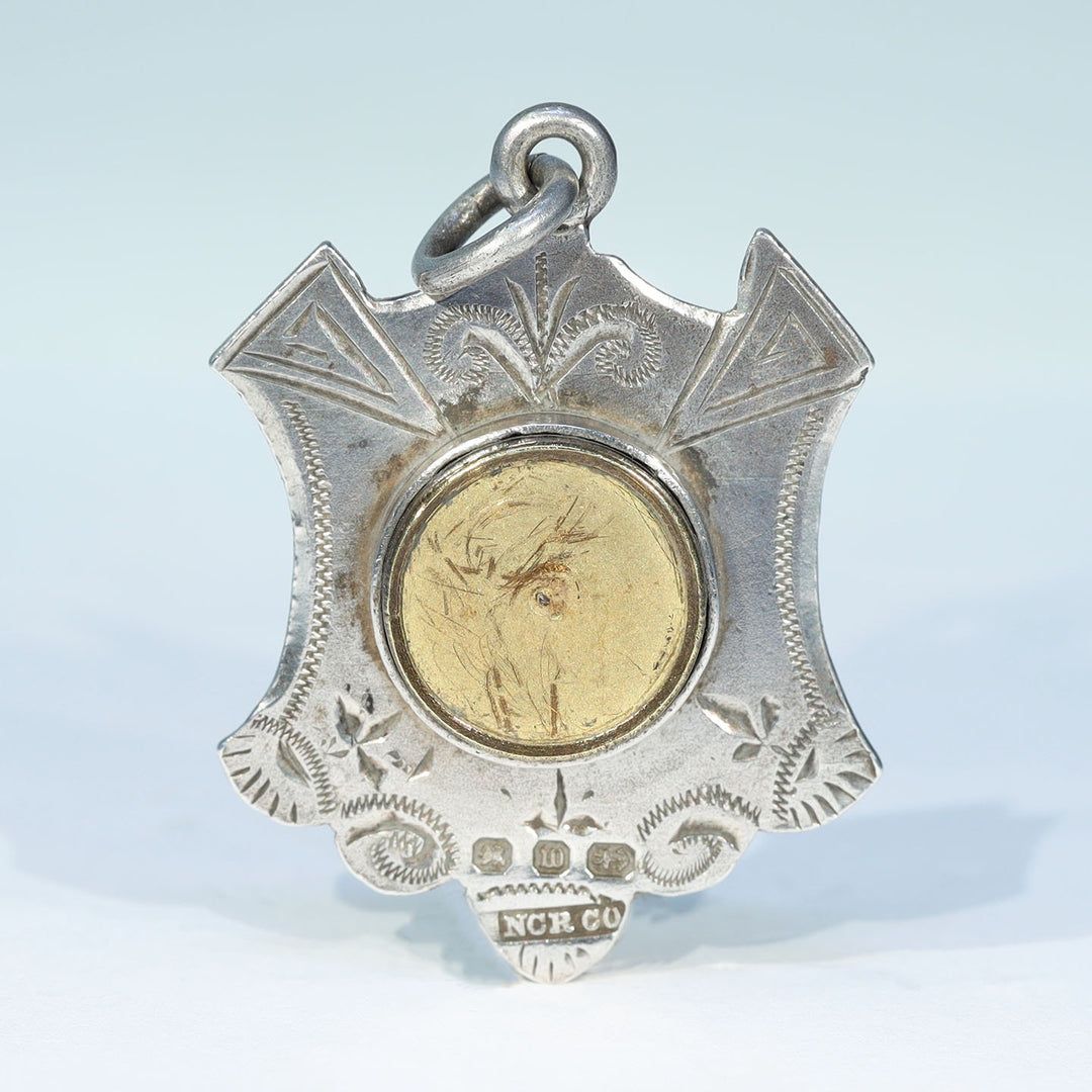 Antique Victorian Sterling Silver Engraved Compass Pendant dated 1896