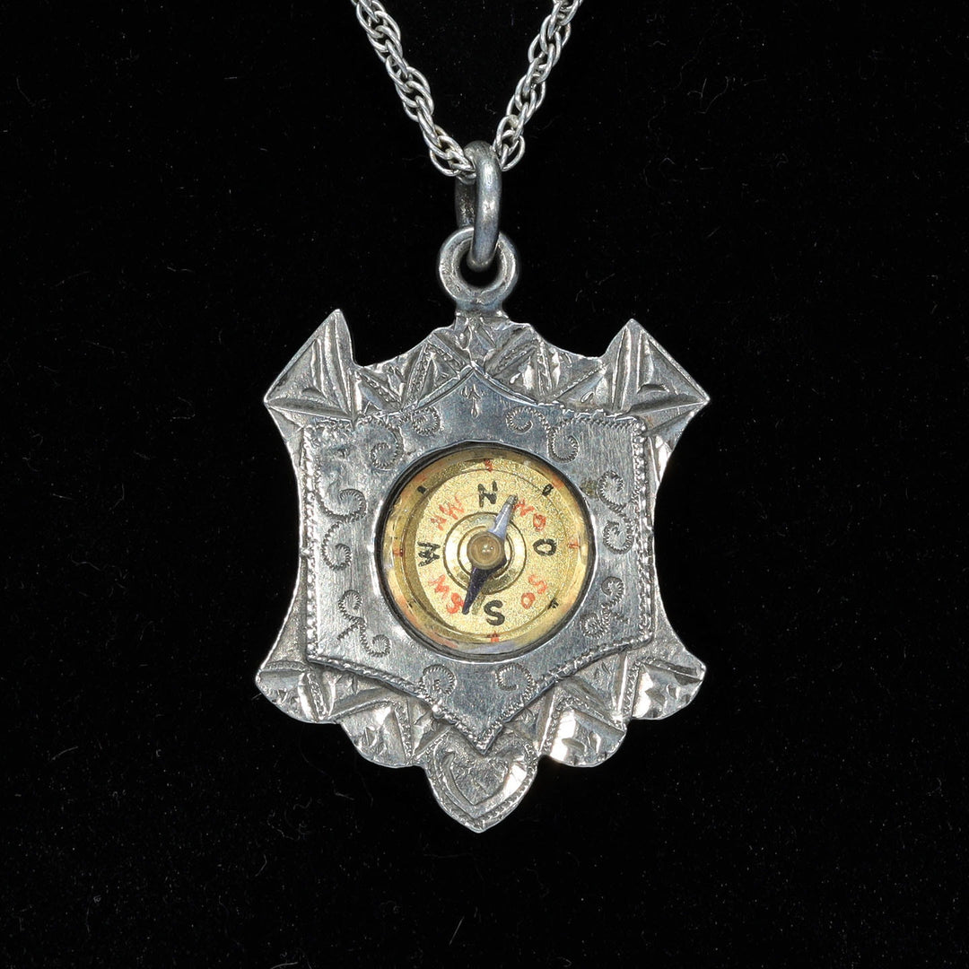 Antique Victorian Sterling Silver Engraved Compass Pendant dated 1896