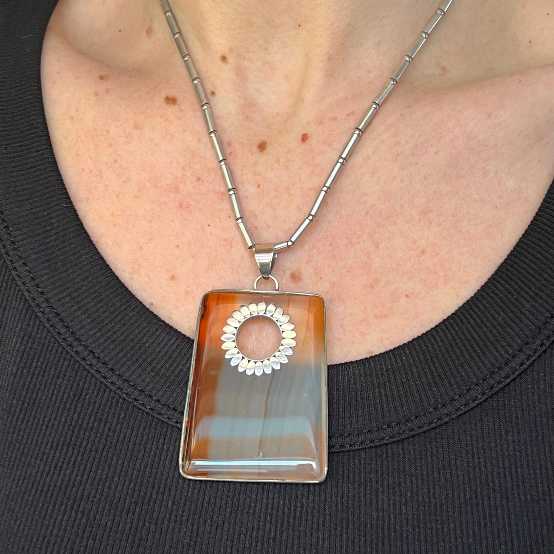 Vintage 1960s sterling silver agate statement necklace