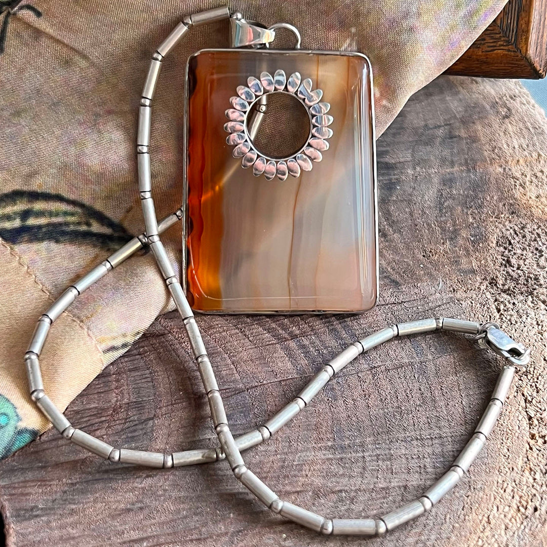Sterling silver statement necklace with agates