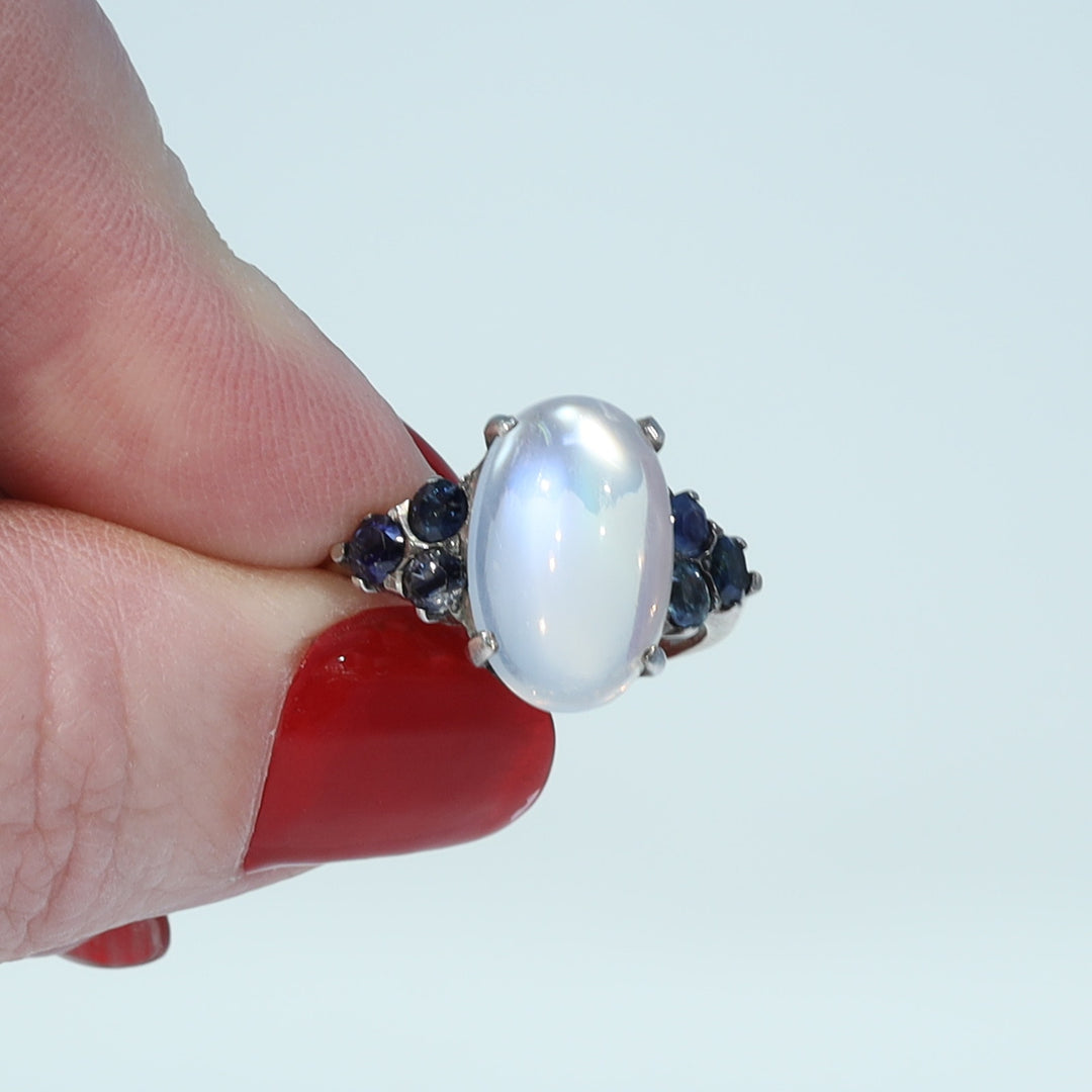 Circa 1930 gold moonstone and sapphire ring