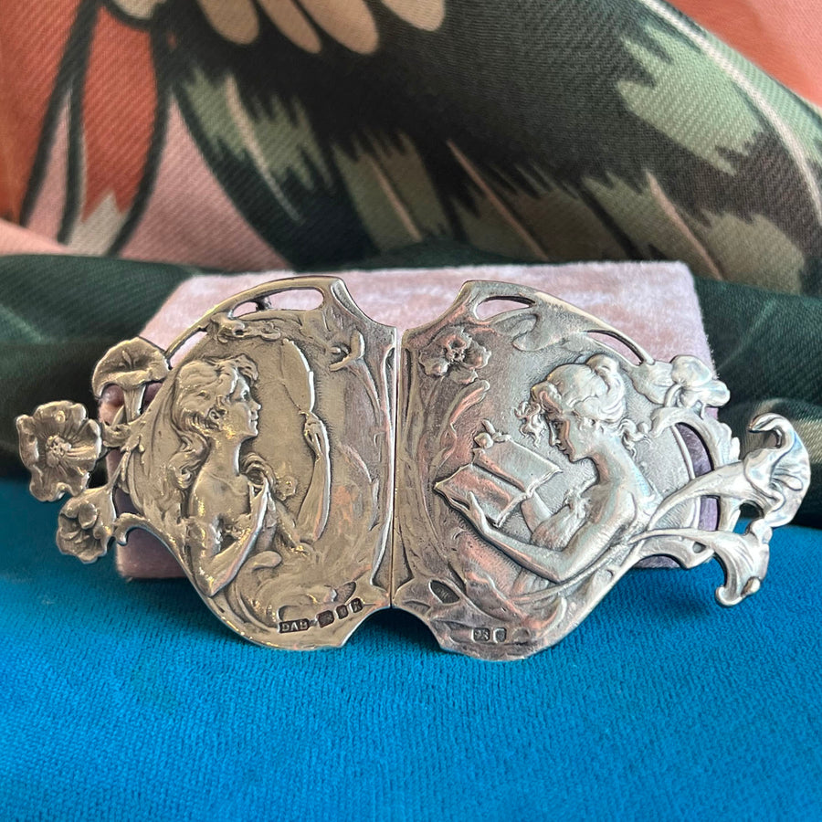 Vintage Art Nouveau Style Silver Buckle, London 1984