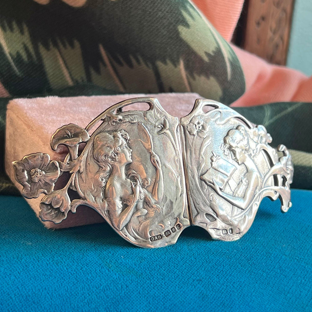 Vintage Art Nouveau Style Silver Buckle, London 1984