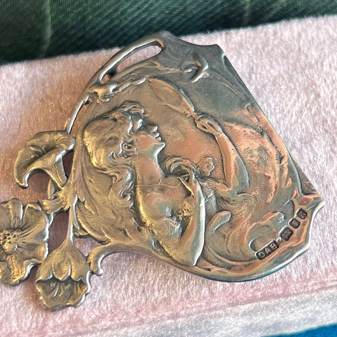 Vintage Art Nouveau Style Silver Buckle, London 1984