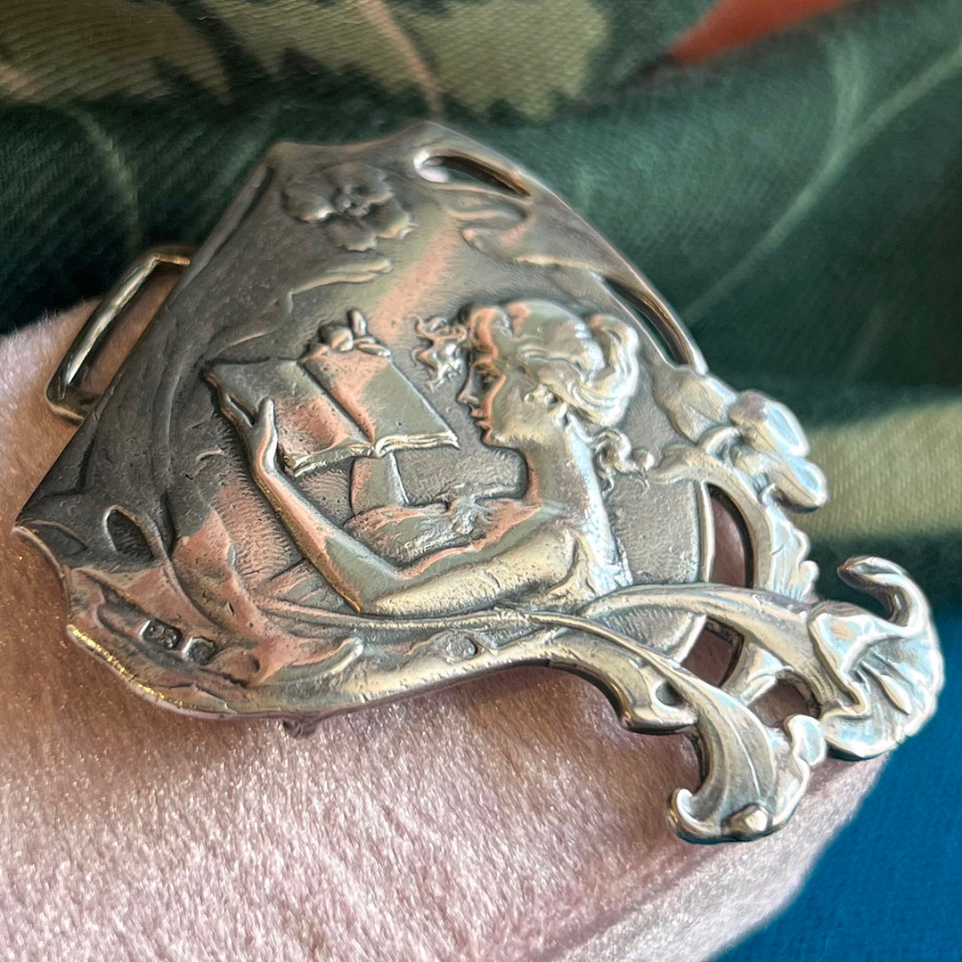 Vintage Art Nouveau Style Silver Buckle, London 1984
