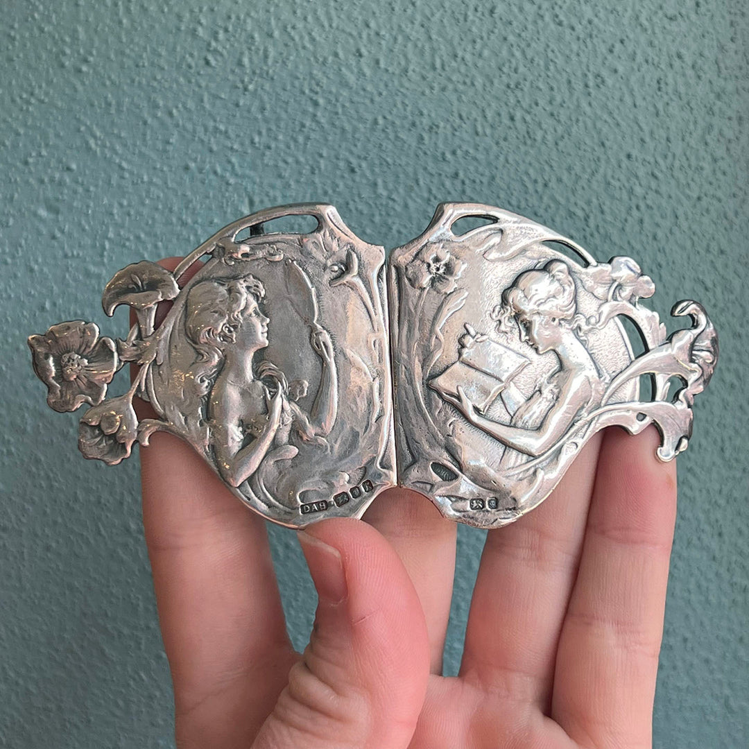 Vintage Art Nouveau Style Silver Buckle, London 1984
