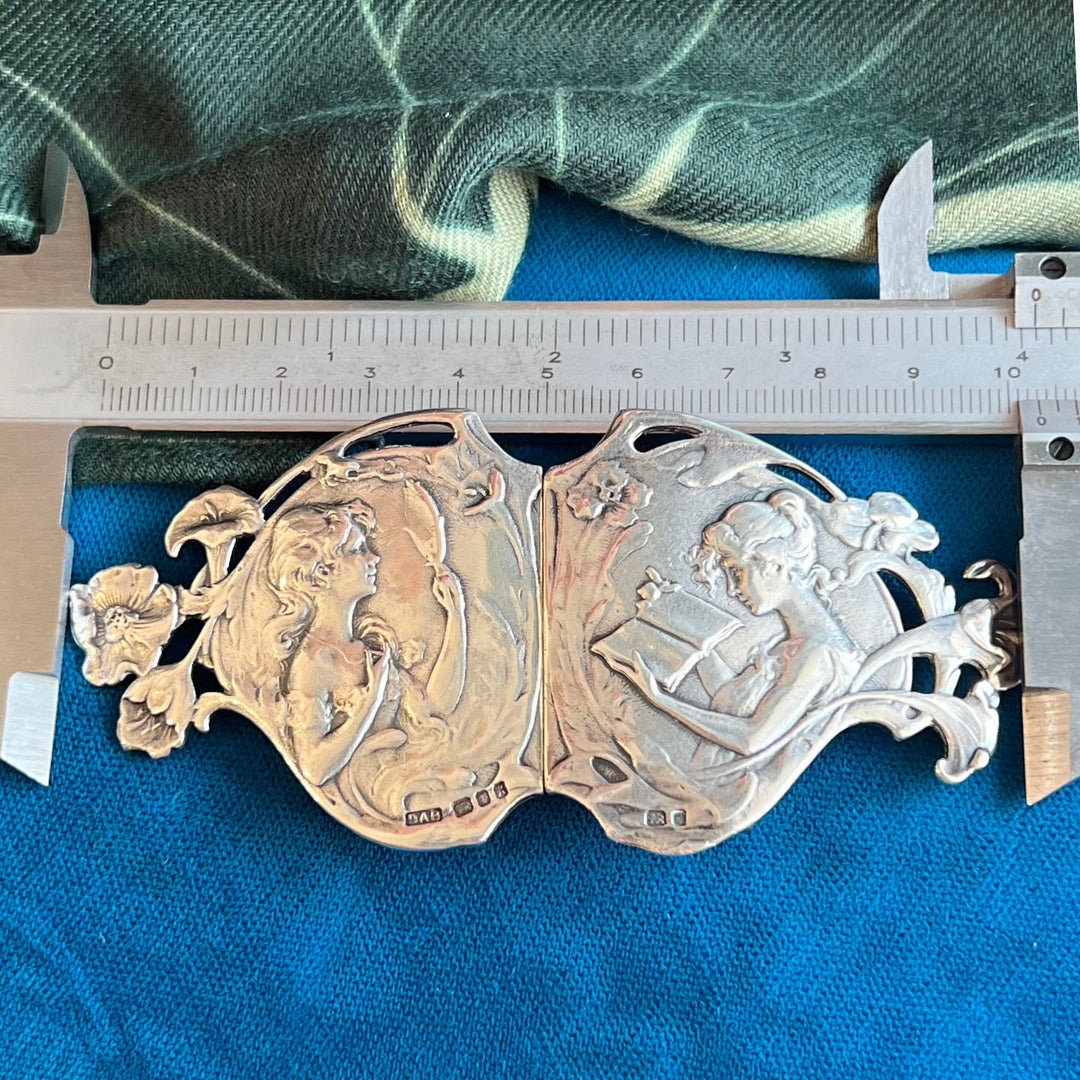 Vintage Art Nouveau Style Silver Buckle, London 1984