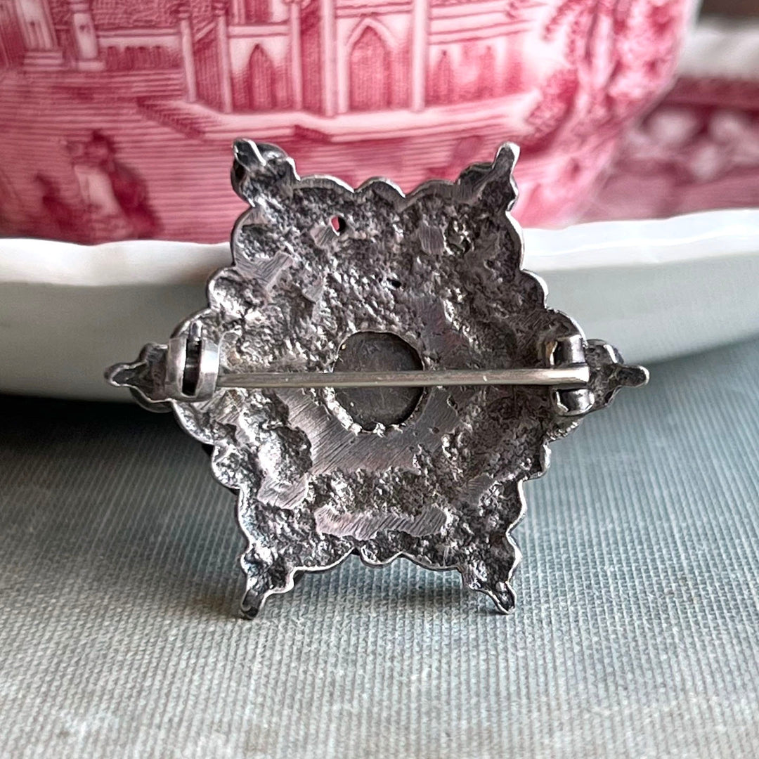 Vintage Brooch Silver Garnet Floral Star c.1930s