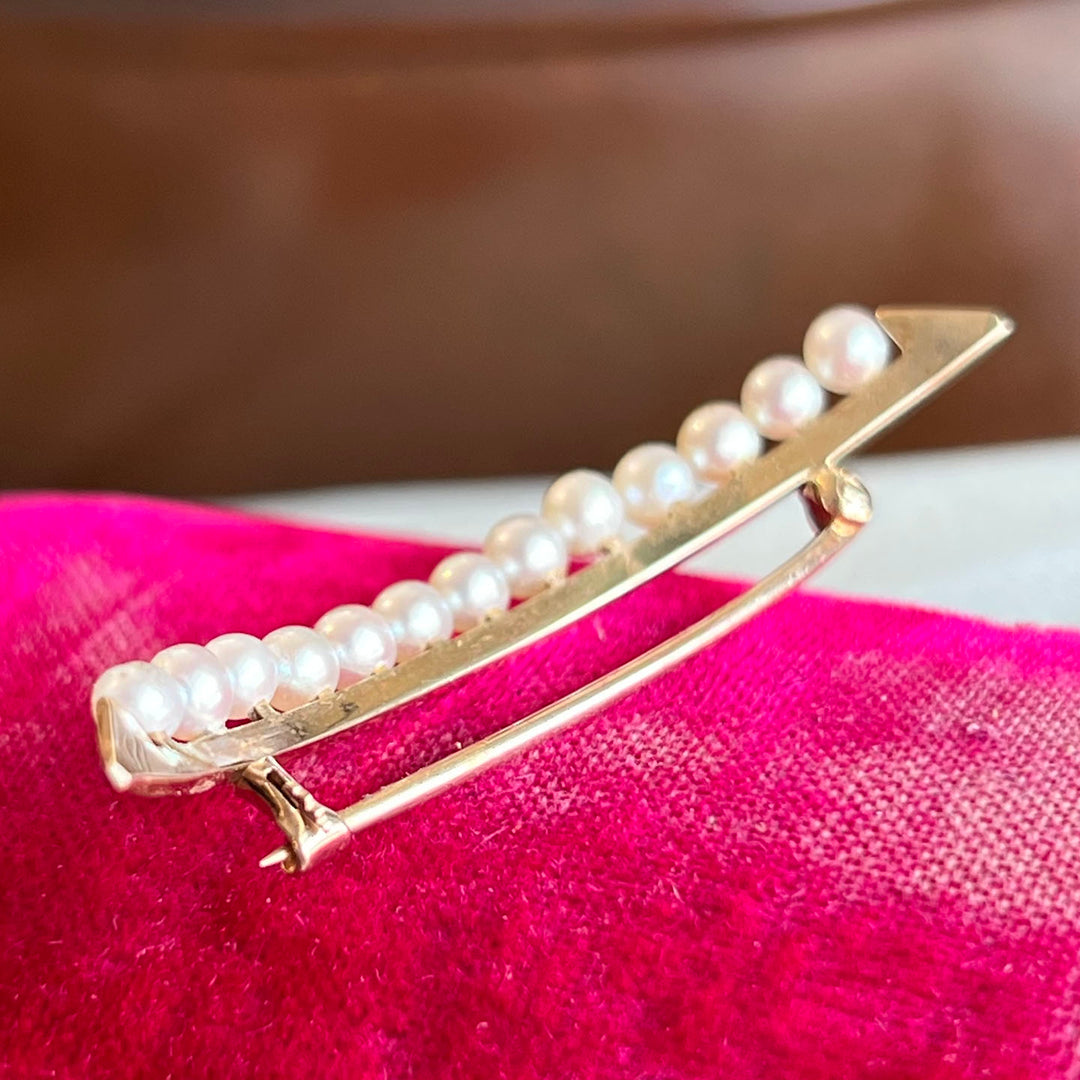 Vintage Crescent Brooch Gold Seed Pearl, c. 1930
