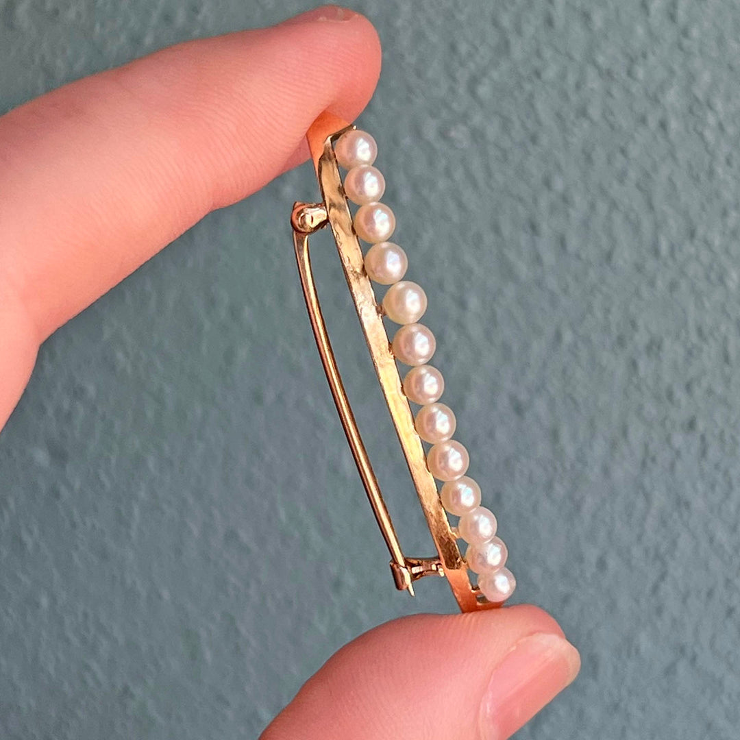 Vintage Crescent Brooch Gold Seed Pearl, c. 1930