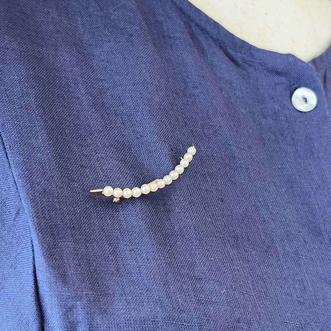 Vintage Crescent Brooch Gold Seed Pearl, c. 1930