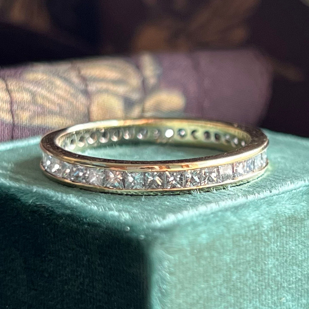 Estate diamond eternity band gold ring detail