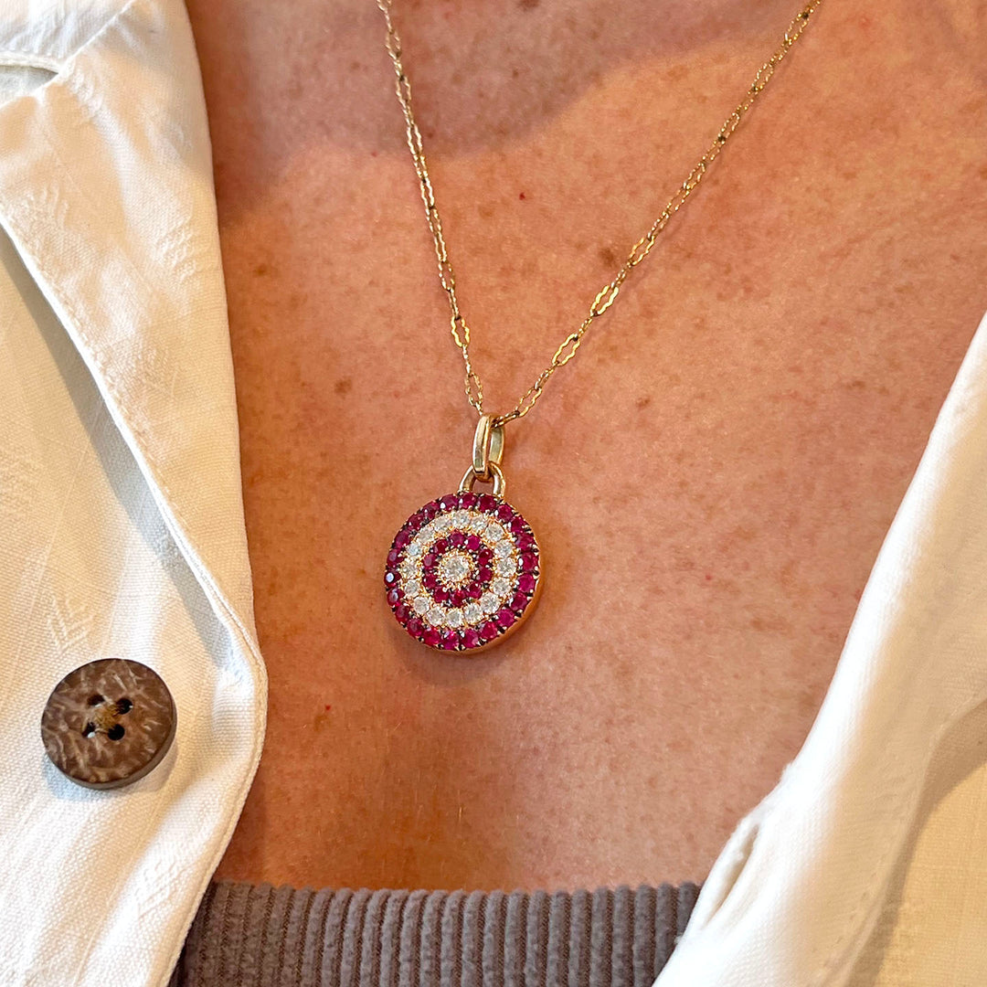 Vintage Double-Sided Ruby Diamond Pendant c. 1960